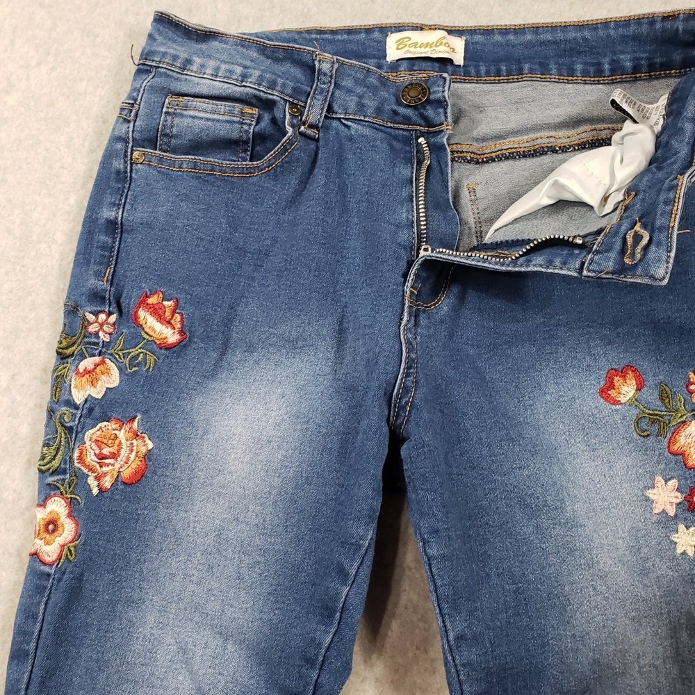 Bambos Original Denim Juniors 11 Embroidered Floral Flare Leg Jeans Boho Y2K - Picture 10 of 13
